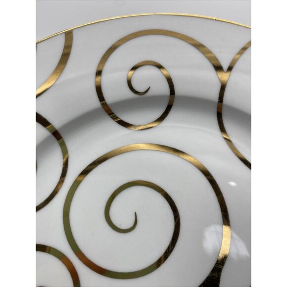 2 VTG Retired Gold Swirl Pier 1-Salad Plate Gold Swirls On White 7.5” - Picture 5 of 8